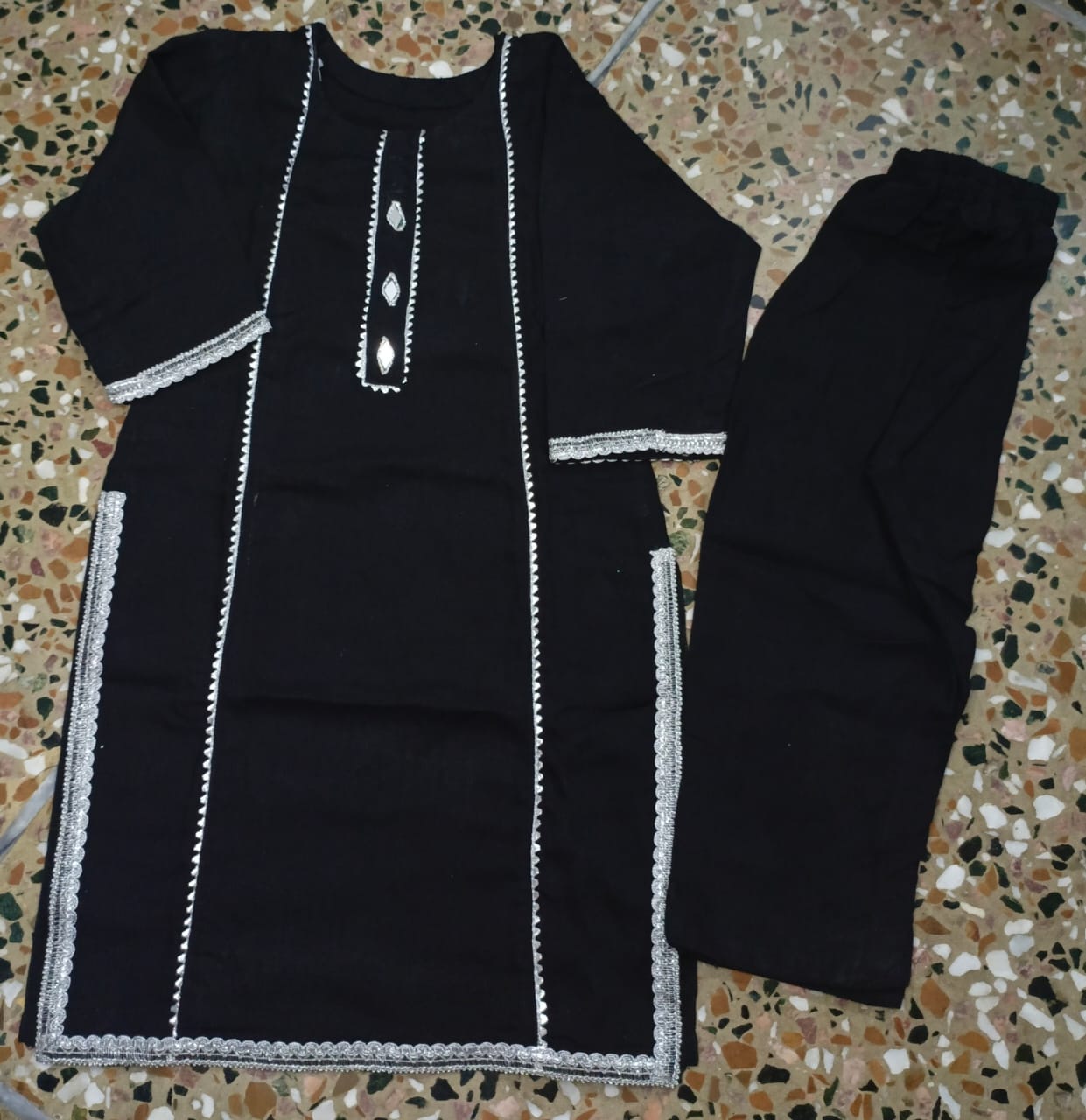 Classic Black & White Lawn Suit for Girls (4 Years)
