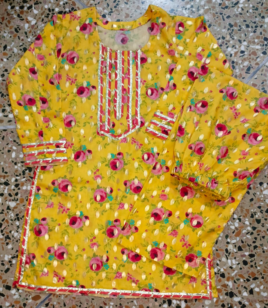 Bright Floral Lawn Suit for Girls (8-9 Years)