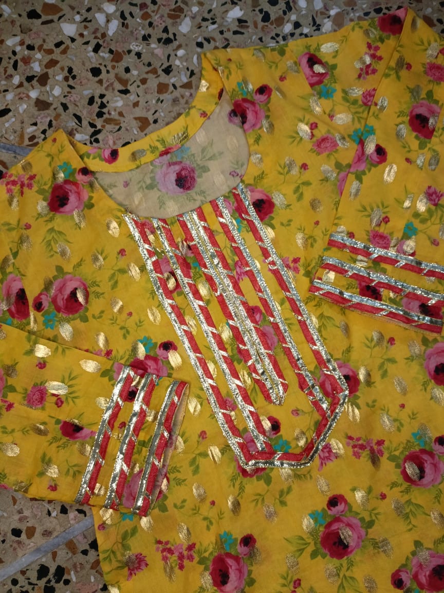 Bright Floral Lawn Suit for Girls (8-9 Years)