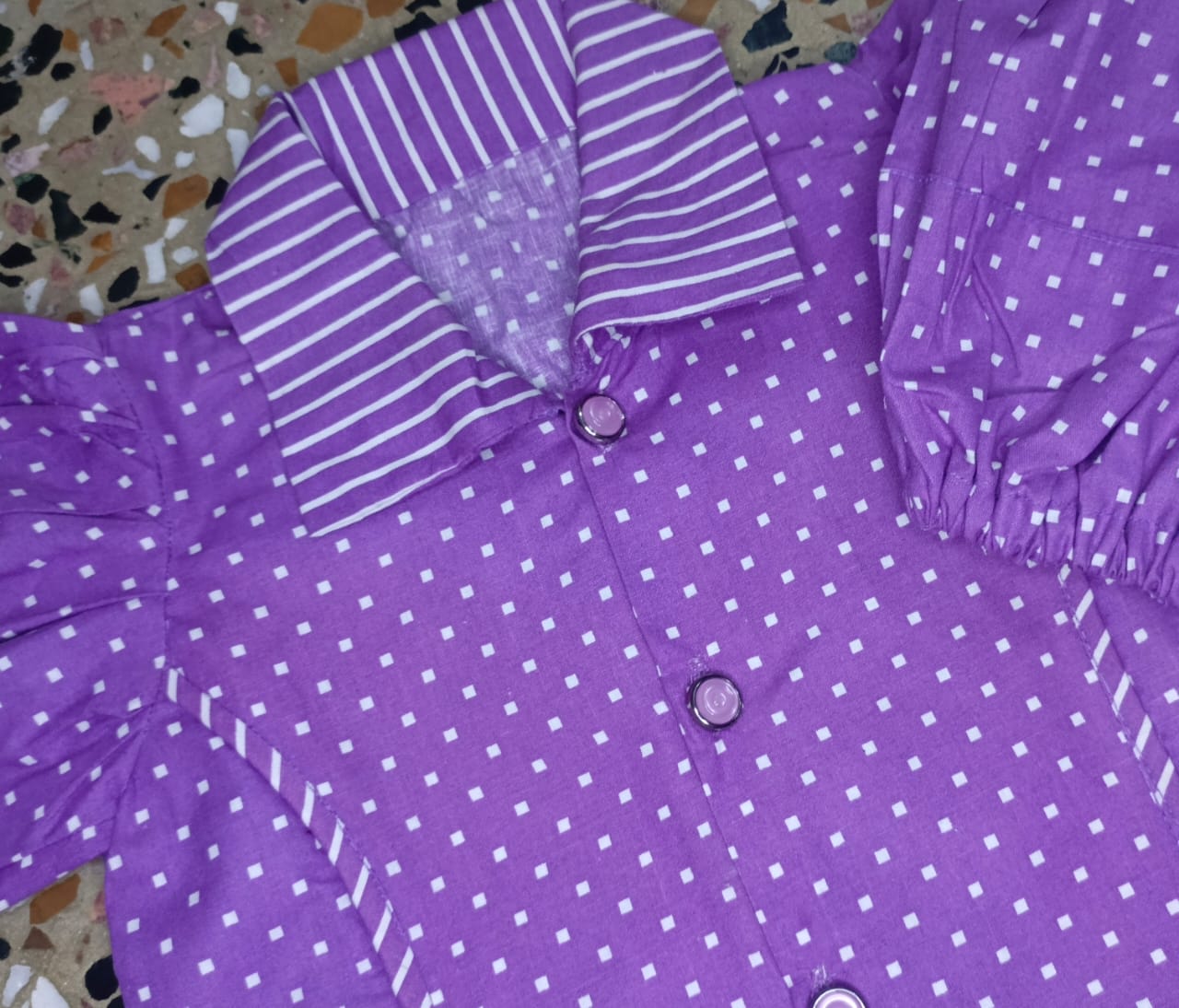 Hunar Ghar Kids Cotton Dress — Cute Purple Polka Dot Outfit for 3-4 Years Old Girls
