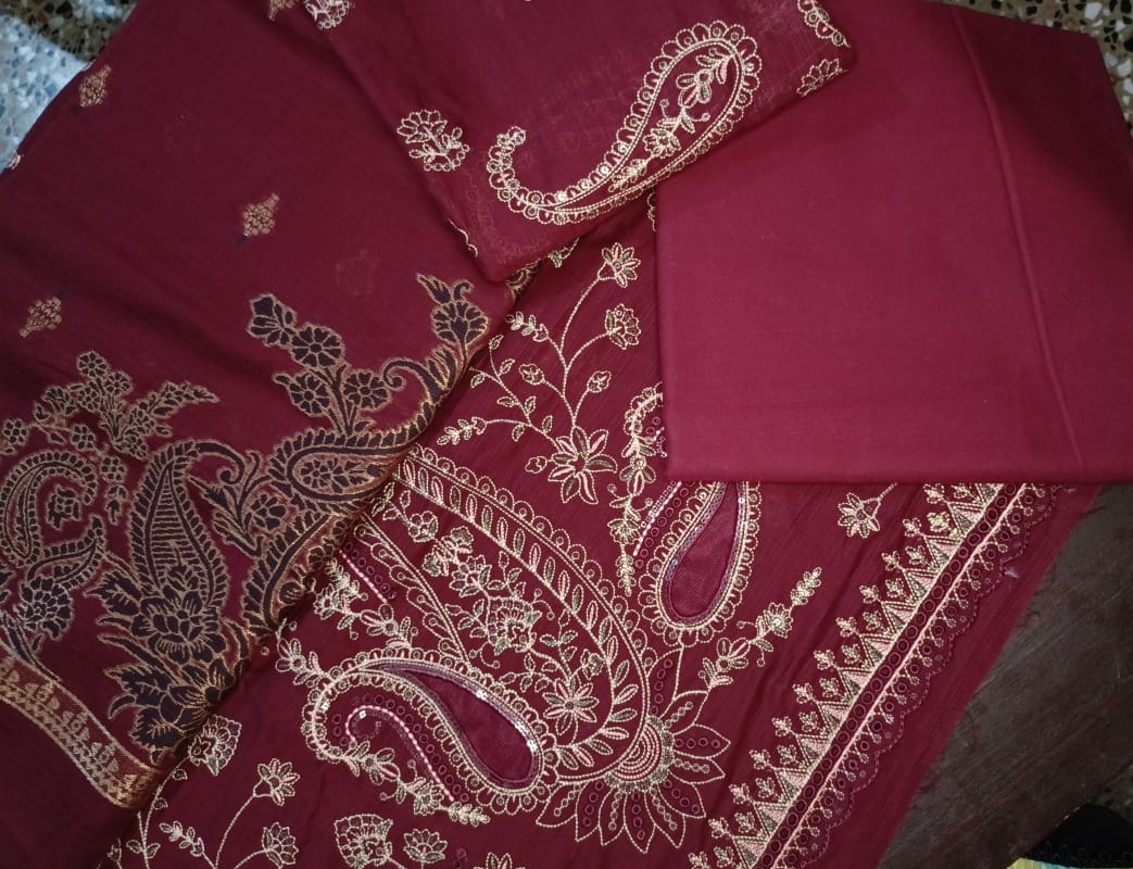 AIRJET DORIYA LAWNAPPLIQUE EMBORIDED SUIT UNSTITCHED